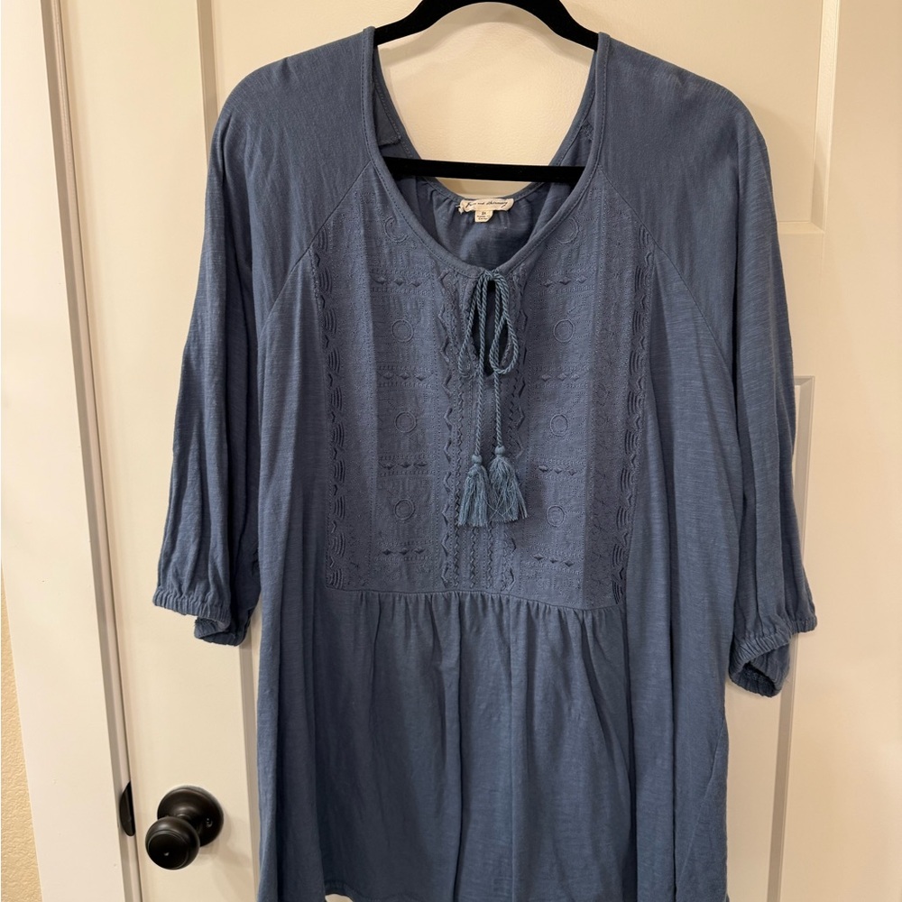 Jane and Delancey Slate Blue Tunic with Tassel Accent